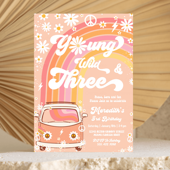 Editable Young Wild And Three Birthday Invitation G303