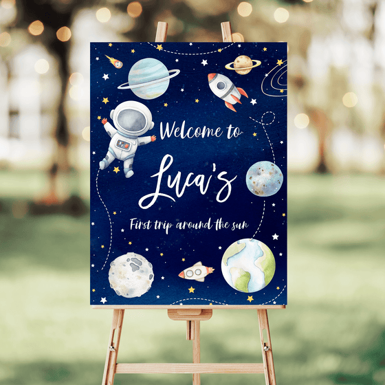 Editable First Trip Around The Sun Birthday Welcome Sign TA03