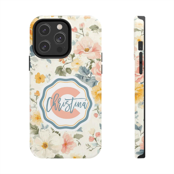 Personalized Floral Tough Phone Case - Customized with Name | Durable Protection - PC013