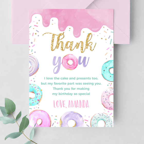 Editable Sweet One Birthday Thank You Card D001