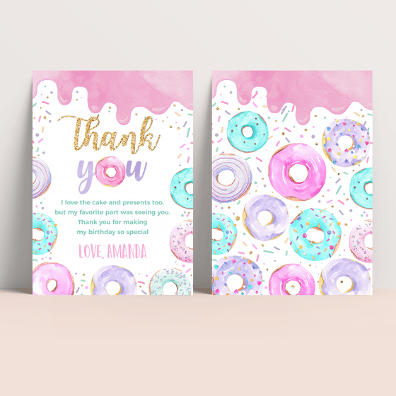 Editable Sweet One Birthday Thank You Card D001