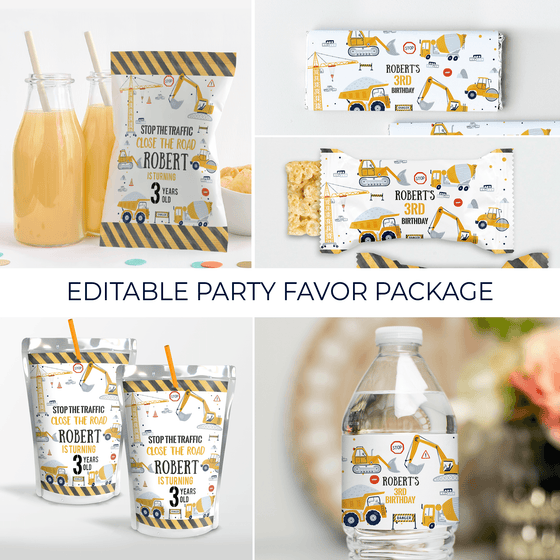 Editable Construction Party Favor Package C001