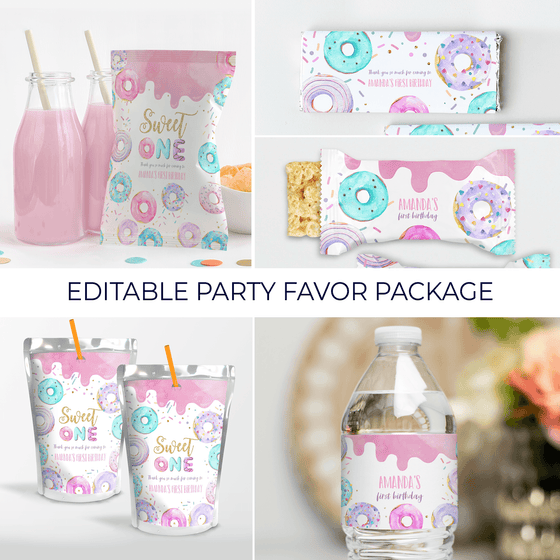 Editable Sweet One Birthday Party Favor Package D001