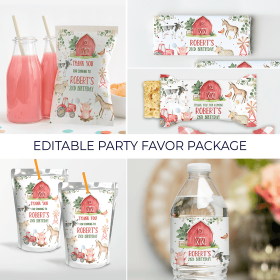 Editable Farm Party Favors Package F101