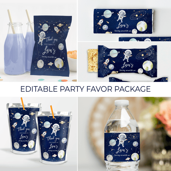 Editable First Trip Around The Sun Party Favor Birthday Package TA03