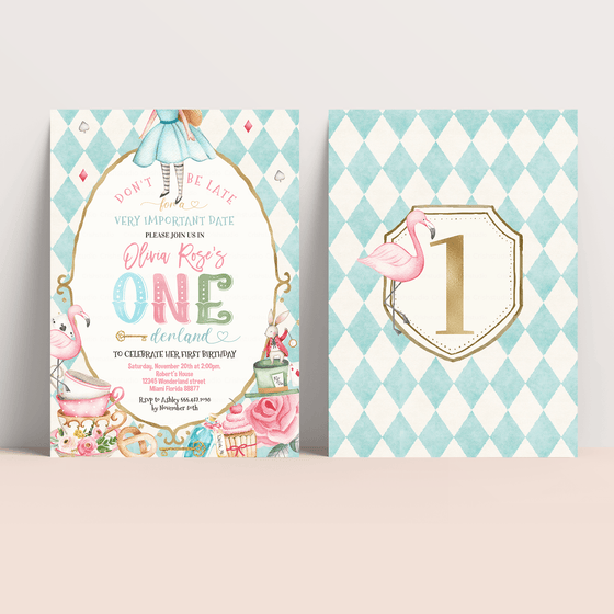 Editable Alice In Onederland Invitation A201
