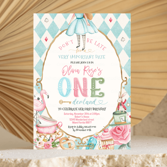 Editable Alice In Onederland Invitation A201