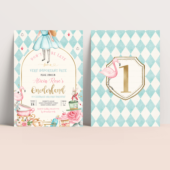 Editable Alice In Onederland Invitation A301