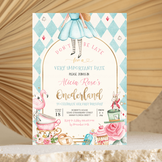 Editable Alice In Onederland Invitation A301