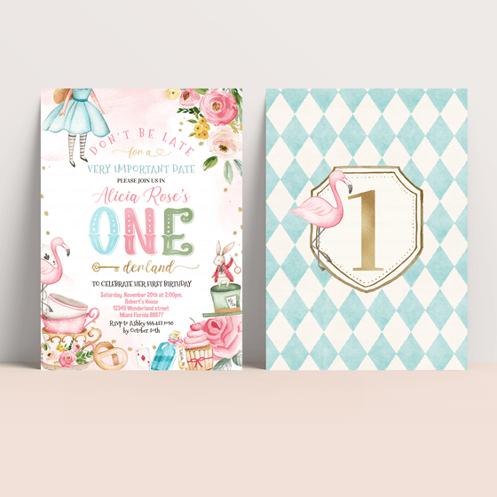 Editable Alice In Onederland Invitation A401