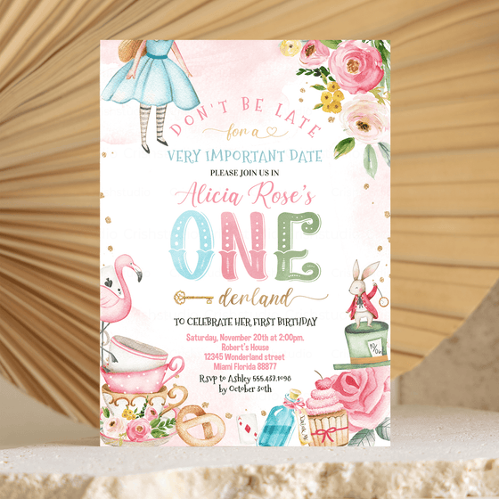 Editable Alice In Onederland Invitation A401