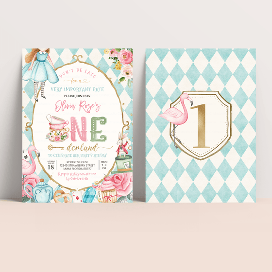 Editable Alice In Onederland Invitation A601