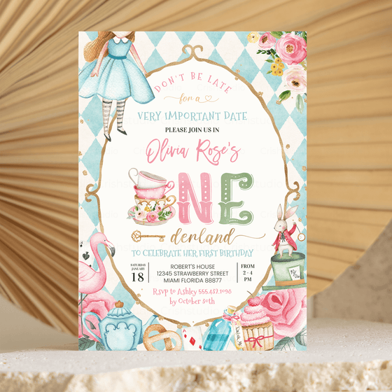 Editable Alice In Onederland Invitation A601