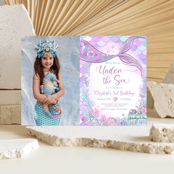 Editable Mermaid Birthday Invitation M304