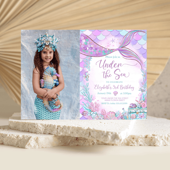 Editable Mermaid Birthday Invitation M304