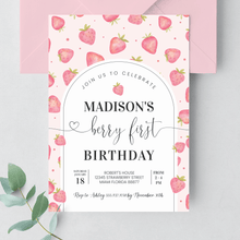  Editable Berry First Birthday Invitation Strawberry BF01