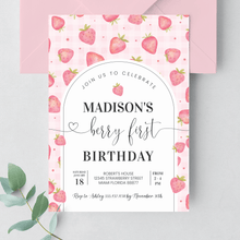  Editable Berry First Birthday Invitation Strawberry BF03