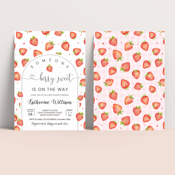 Editable Strawberry Shower Baby Shower Invitation BS02