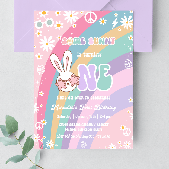 Editable Some Bunny Is One  Birthday Invitation BU01