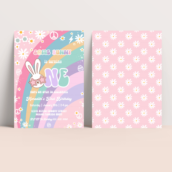 Editable Some Bunny Is One  Birthday Invitation BU01