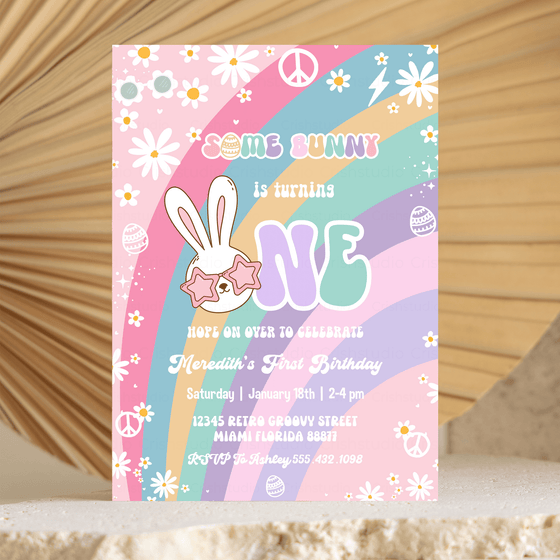 Editable Some Bunny Is One  Birthday Invitation BU01