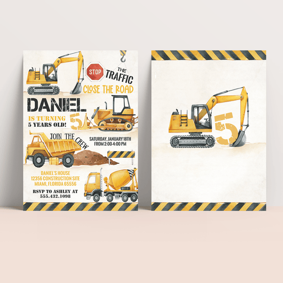Editable Construction Birthday Invitation C002
