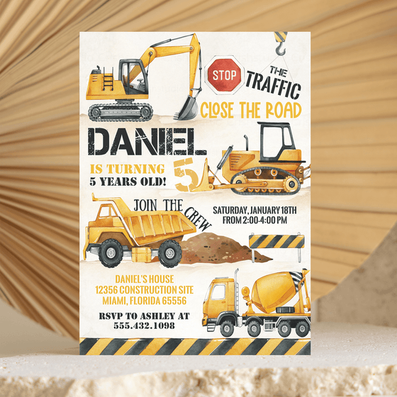 Editable Construction Birthday Invitation C002