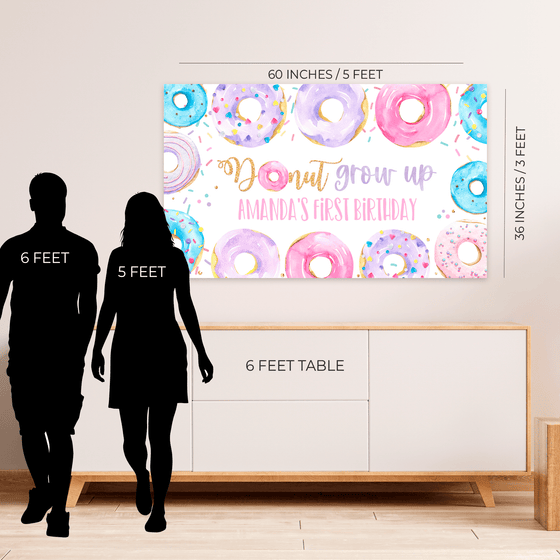 Editable Donut Grow Up Birthday Backdrop D006