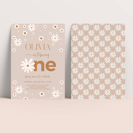 Editable Daisy First Birthday Invitation D101