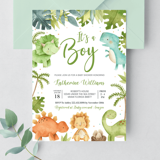 Editable Dinosaur Baby Shower Invitation DI101
