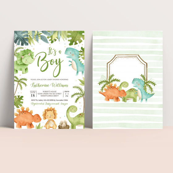 Editable Dinosaur Baby Shower Invitation DI101