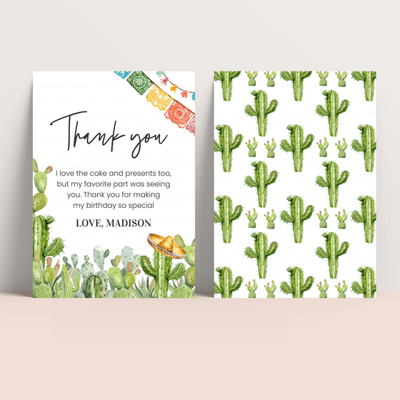 EditableFirst Fiesta Birthday Thank You Card FT101