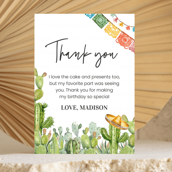 EditableFirst Fiesta Birthday Thank You Card FT101