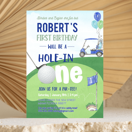 Editable Hole In One Birthday Invitation G01