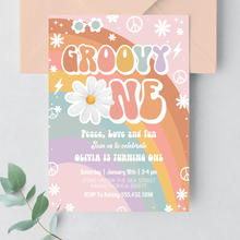  Editable Groovy ONE birthday invitation G101