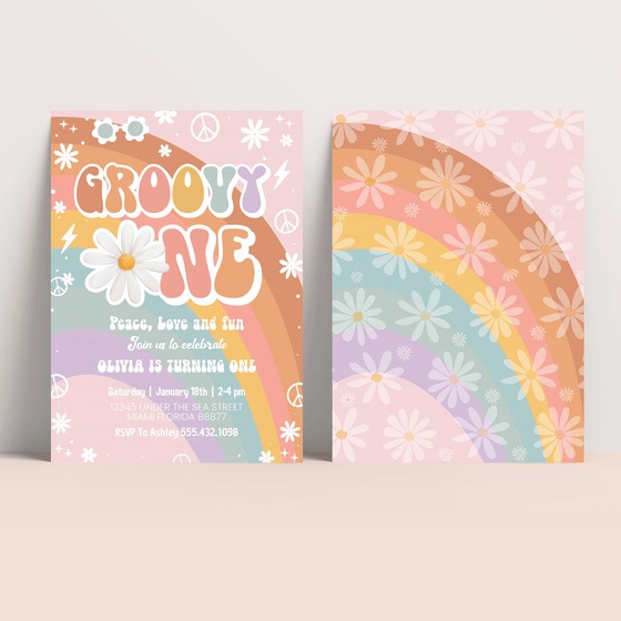 Editable Groovy ONE birthday invitation G101