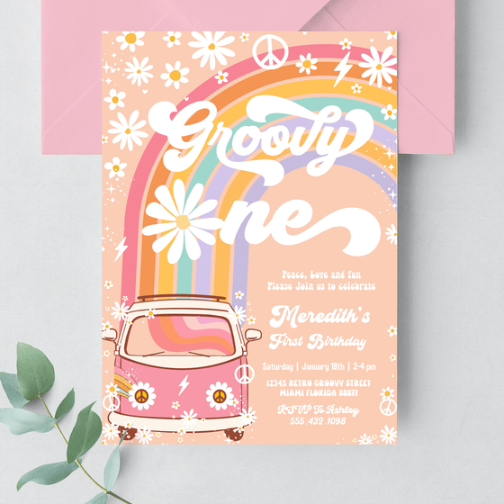 Editable Let's Get Groovy Birthday Invitation G201
