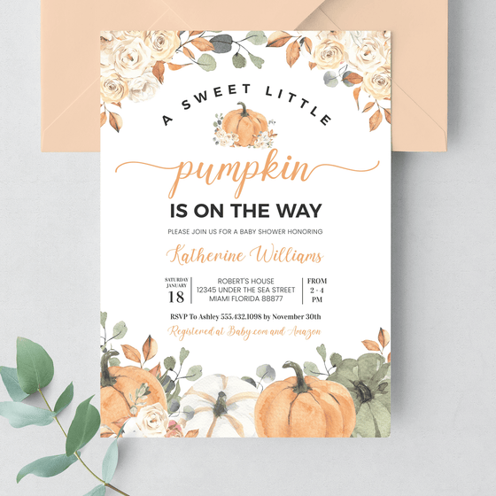 Editable Pumpkin Baby Shower Invitation P001