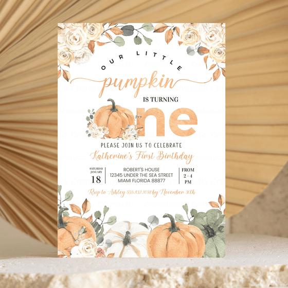 Editable Our Little Pumpkin Birthday Invitation PB001