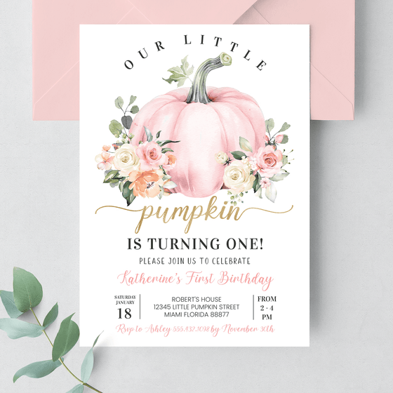 Editable Our Little Pumpkin Birthday Invitation PB102