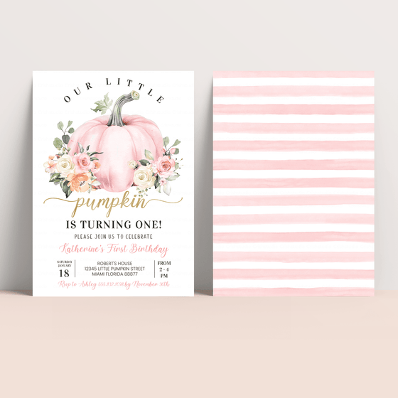 Editable Our Little Pumpkin Birthday Invitation PB102