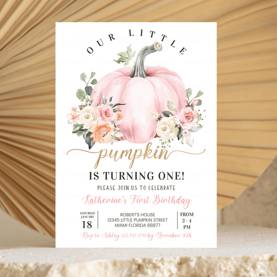 Editable Our Little Pumpkin Birthday Invitation PB102