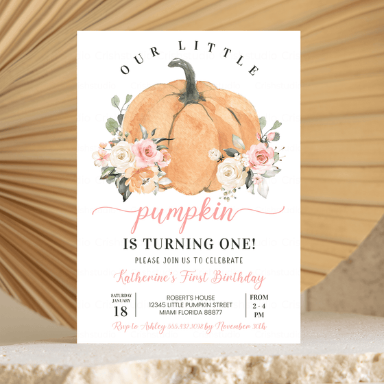 Editable Our Little Pumpkin Birthday Invitation PB103