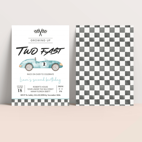 Editable TWO Fast Birthday Invitation Race Car Invitation R101