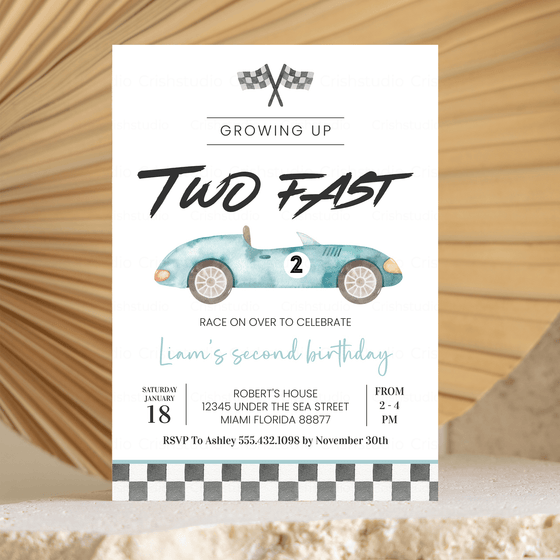 Editable TWO Fast Birthday Invitation Race Car Invitation R101