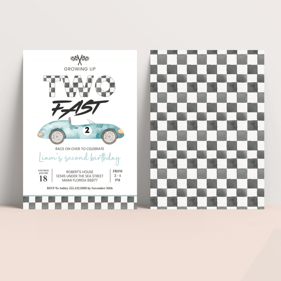 Editable TWO Fast Birthday Invitation Race Car R102