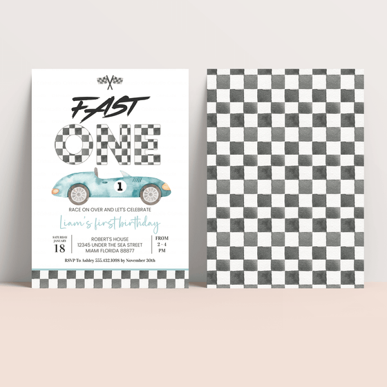 Editable Fast ONE Birthday Invitation R202