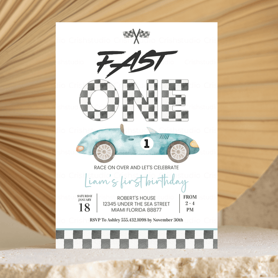 Editable Fast ONE Birthday Invitation R202