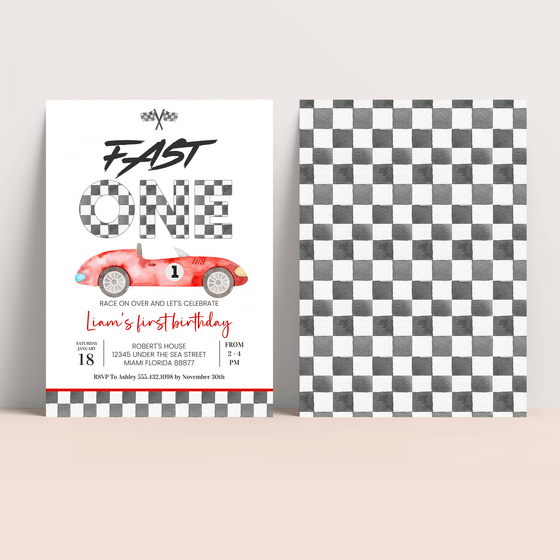 Editable Fast ONE Birthday Invitation R303