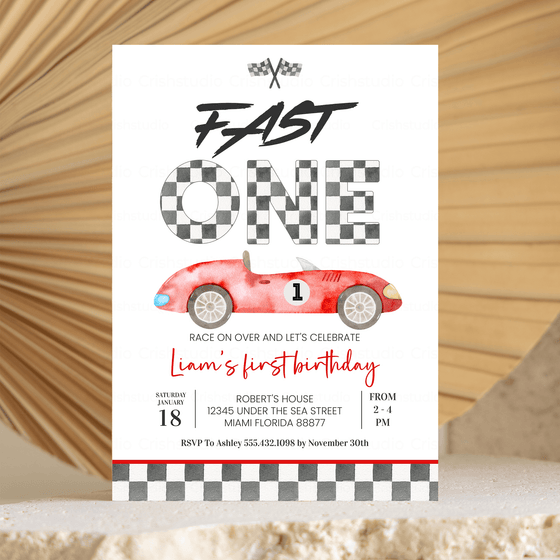 Editable Fast ONE Birthday Invitation R303